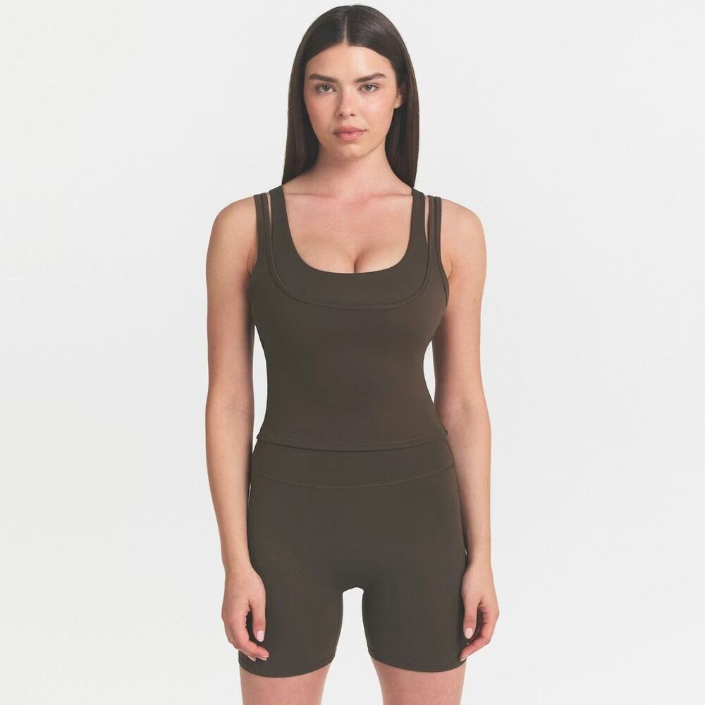 Nike Skims Matte Double Strap Scoop Tank Dark Sepia Size Small